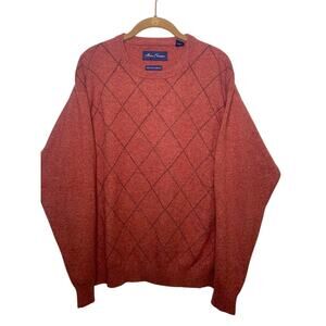 ALAN FLUSSER Pure 100% CASHMERE Mens Argyle Sweater Pumpkin Pullover Crewneck XL